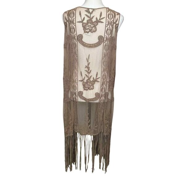 Cato New With Tags Brown Lace Sleeveless Long Fringe Vest Size 22/24 - Picture 1 of 7